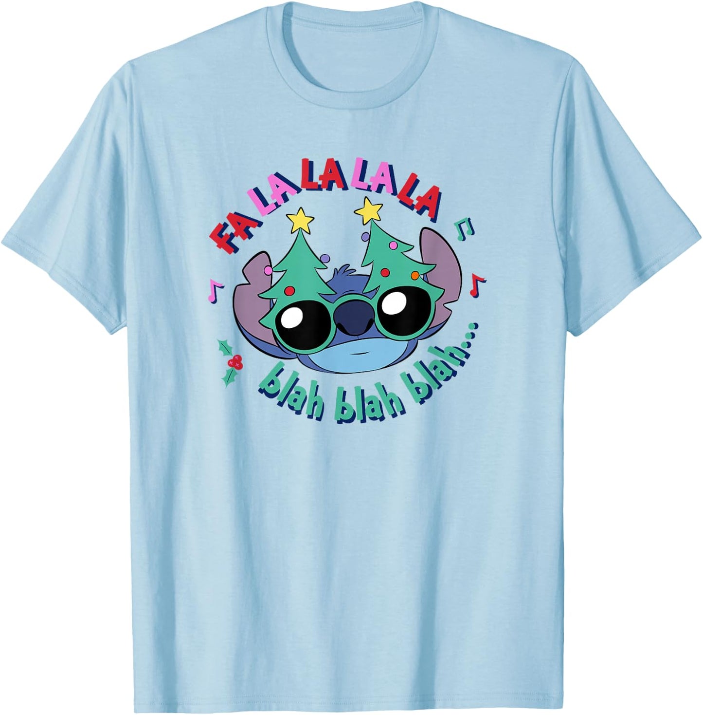 Disney Lilo & Stitch Christmas Fa La Blah Big Face T-Shirt - T-Shirt | Light Blue