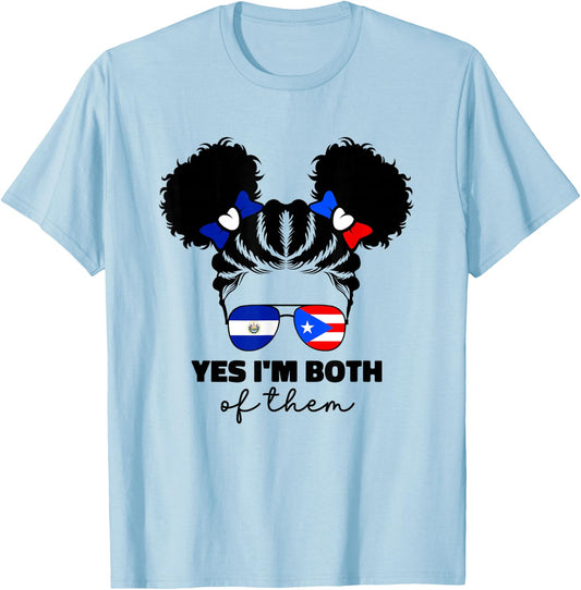 Half Salvadorian And Puerto Rican Rico El Salvador Flag Gril T-Shirt - T-Shirt | Light Blue