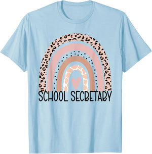 School Secretary leopard rainbow Cute School Secretary T-Shirt - T-Shirt | Light Blue