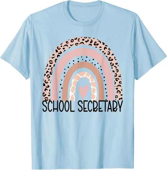 School Secretary leopard rainbow Cute School Secretary T-Shirt - T-Shirt | Light Blue