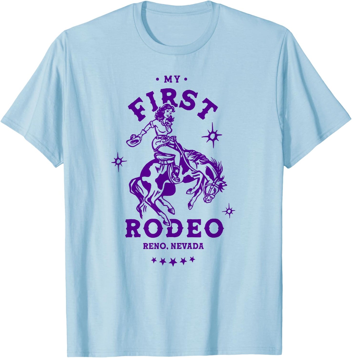 Reno, Nevada First Rodeo Funny Retro Western Cowgirl Travel T-Shirt - T-Shirt | Light Blue