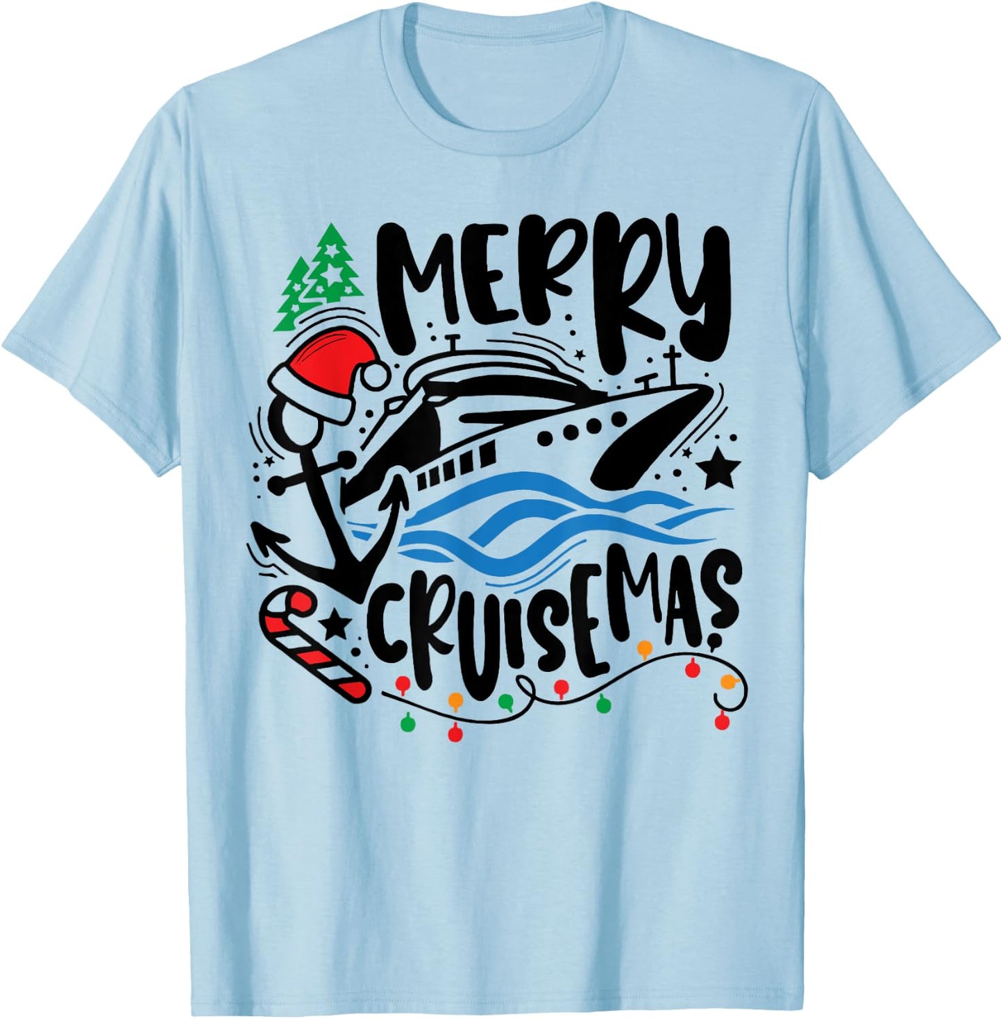 Merry Cruisemas Ugly Christmas Xmas Santa Cruise Girls Boys T-Shirt - T-Shirt | Light Blue