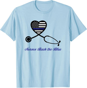 Thin Blue Line Nurses Back the Blue Nursing Stethoscope Cop T-Shirt - T-Shirt | Light Blue