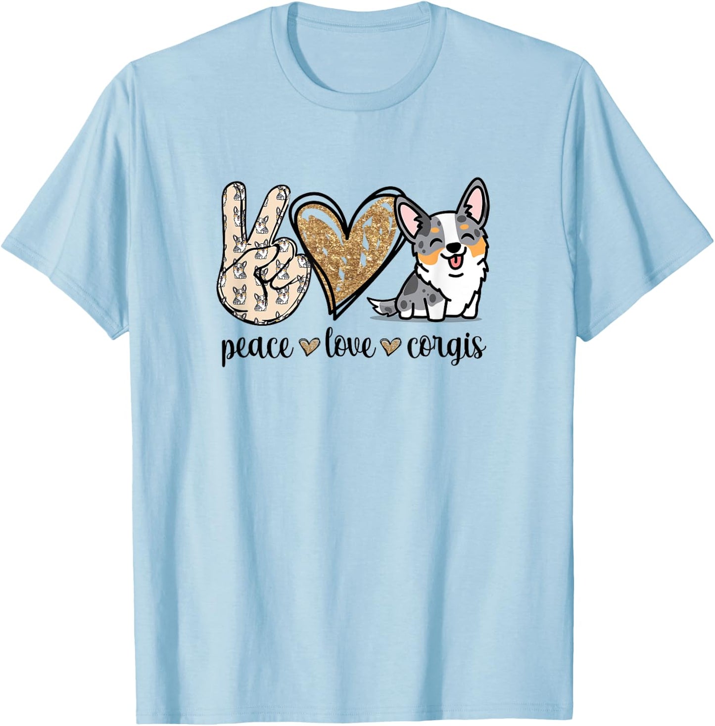 Funny Kawaii Peace Love Cardigan Blue Merle Corgi Lover T-Shirt - T-Shirt | Light Blue