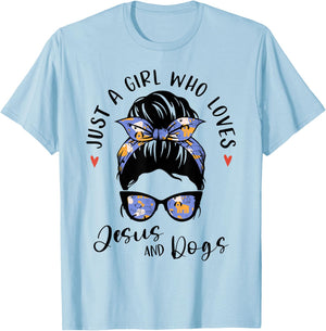 Just A Girl Who Loves Jesus and Dogs Gifts for Dog Lover T-Shirt - T-Shirt | Light Blue