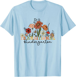 Retro Wildflowers Transitional Kindergarten TK Dream Team T-Shirt - T-Shirt | Light Blue