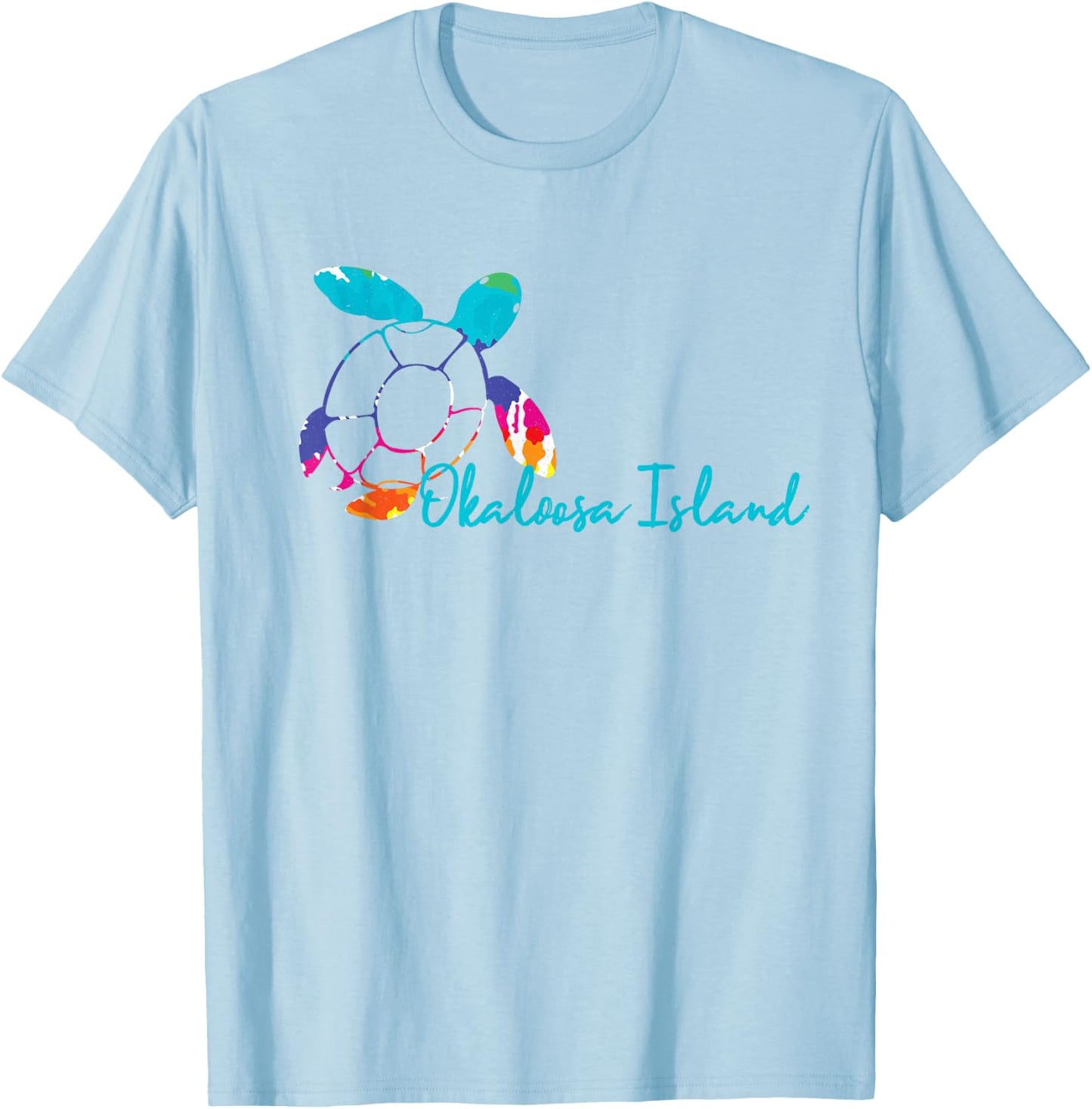 Okaloosa Island Tie Dye Turtle Ocean Loggerhead BOHO Coastal T-Shirt - T-Shirt | Light Blue