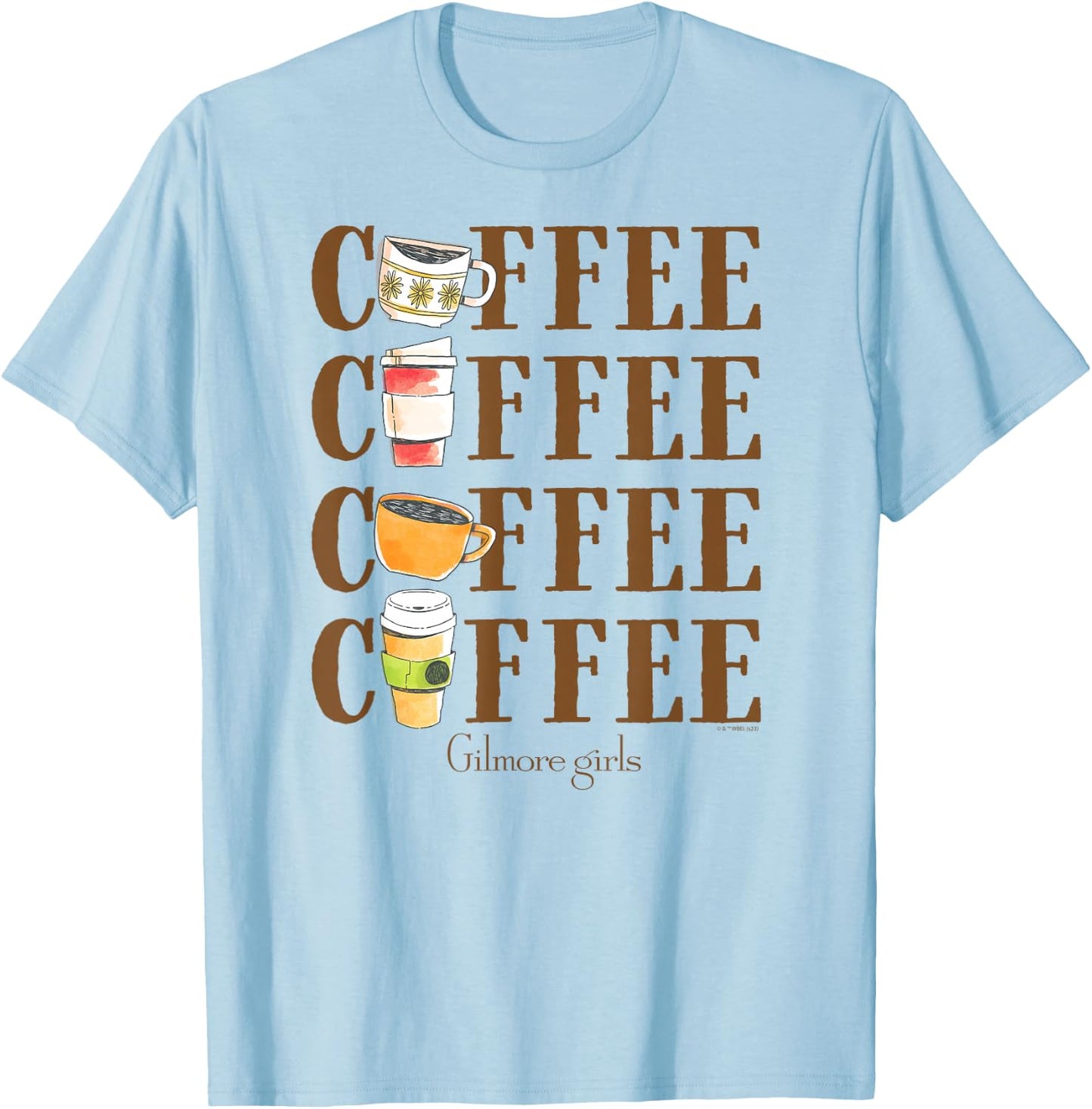 Gilmore Girls - Coffee Repeated T-Shirt - T-Shirt | Light Blue