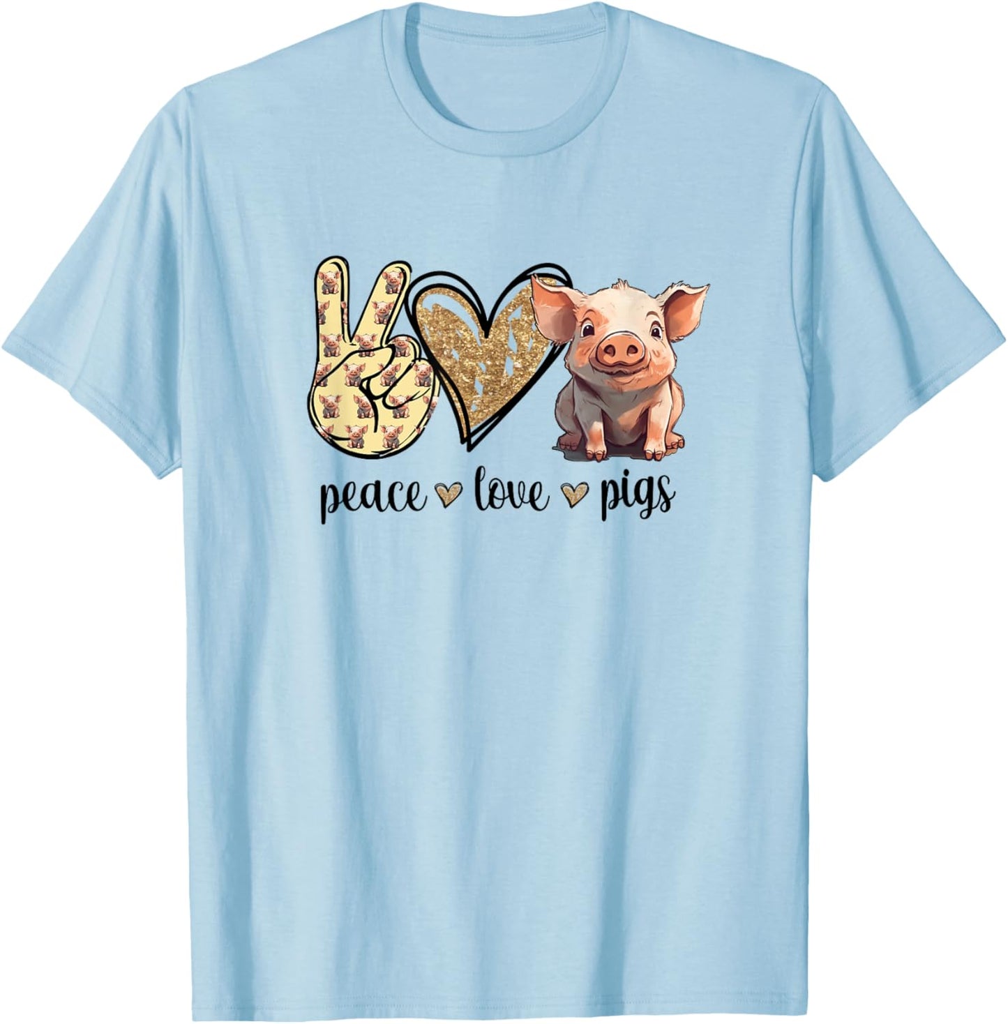 Peace Love Cute Show Pig Lover T-Shirt - T-Shirt | Light Blue