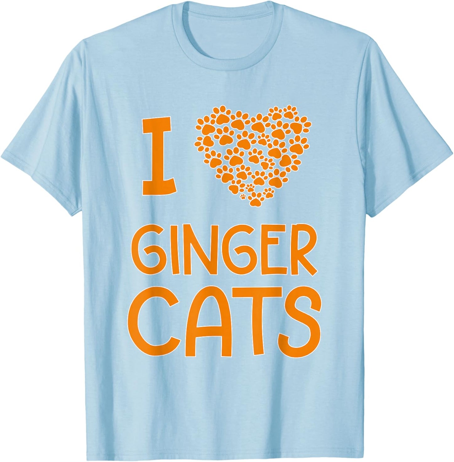 I Love Ginger Cats Cat Lover Paw Print Heart T-Shirt - T-Shirt | Light Blue