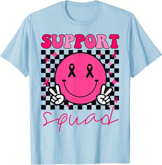Groovy Breast Cancer Awareness Men Women Kids Support Squad T-Shirt - T-Shirt | Light Blue