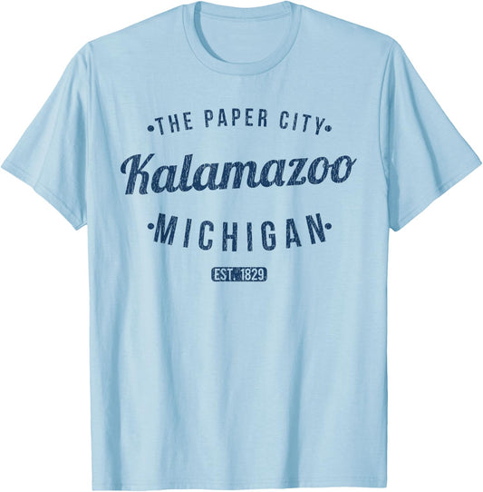 Vintage Kalamazoo Michigan Souvenirs by BAS Kalamazoo MI Retro Vintage Souvenir T-Shirt - T-Shirt | Light Blue