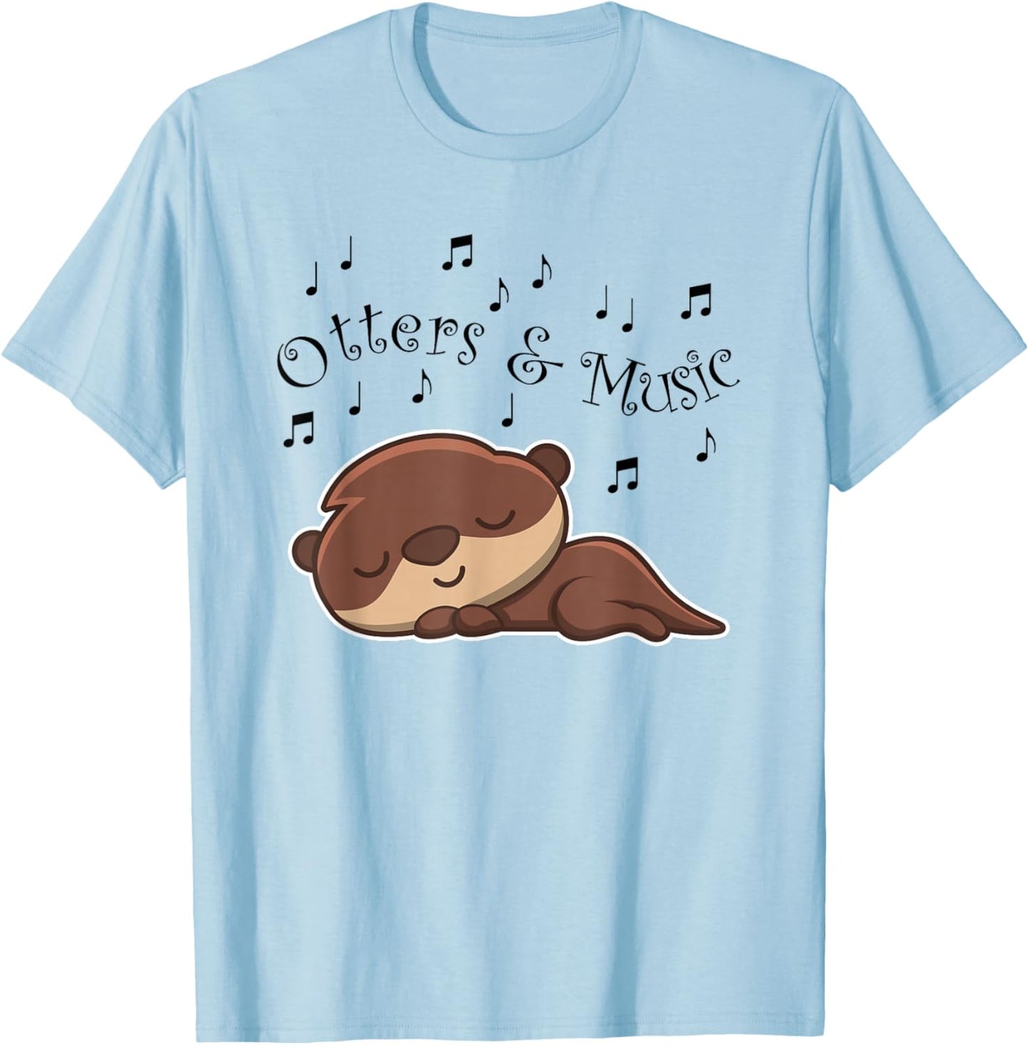 Otters and Music Notes Musician Clef Cute Sea Otter T-Shirt - T-Shirt | Light Blue