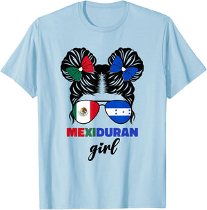 Half Mexican and Honduran Mexico Honduras Flag Girls Kids T-Shirt - T-Shirt | Light Blue