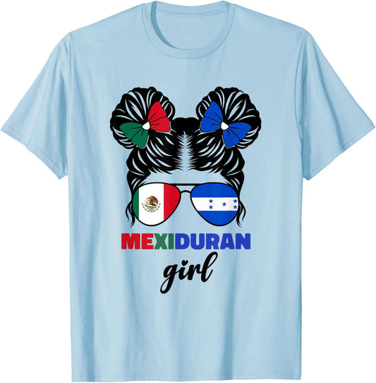 Half Mexican and Honduran Mexico Honduras Flag Girls Kids T-Shirt - T-Shirt | Light Blue