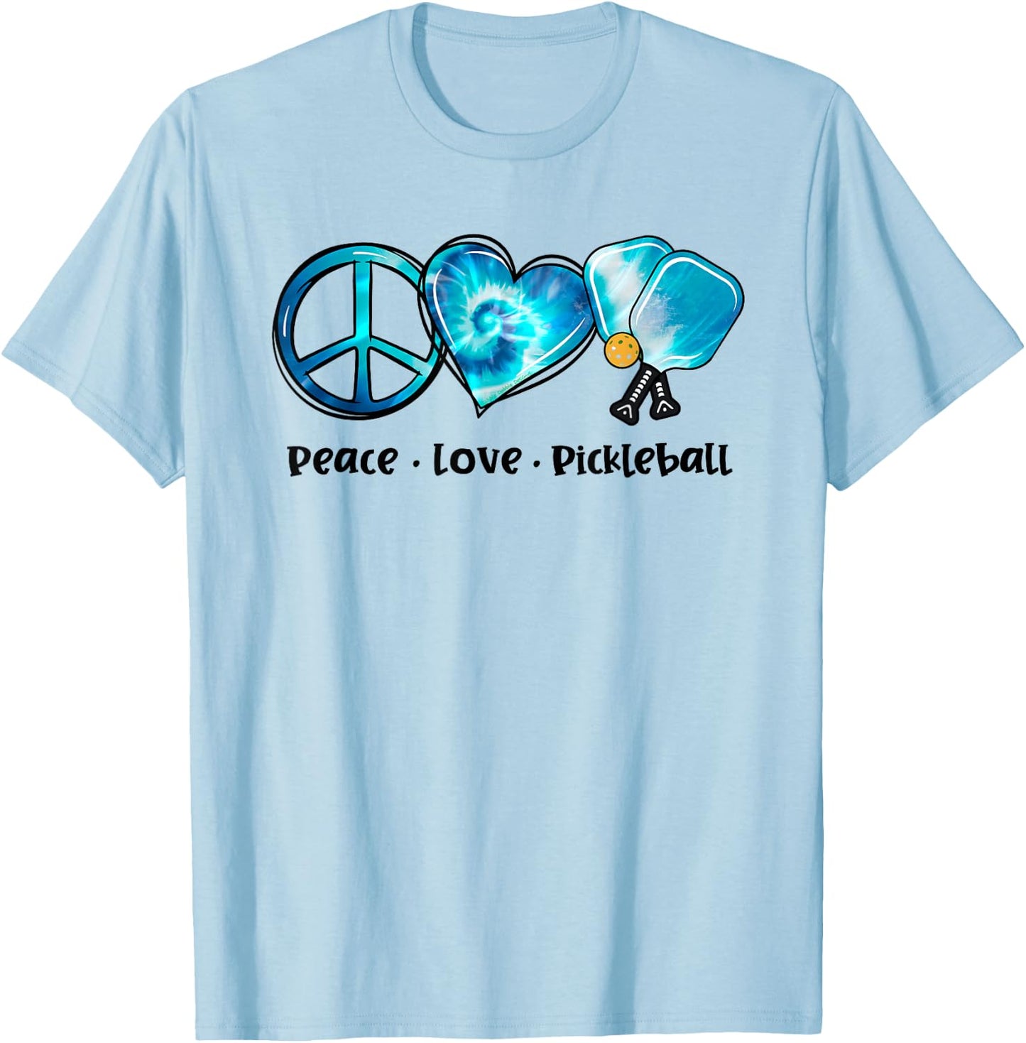 Blue Tie Dye Peace Love Pickleball Lovers Cute Pickleball T-Shirt - T-Shirt | Light Blue