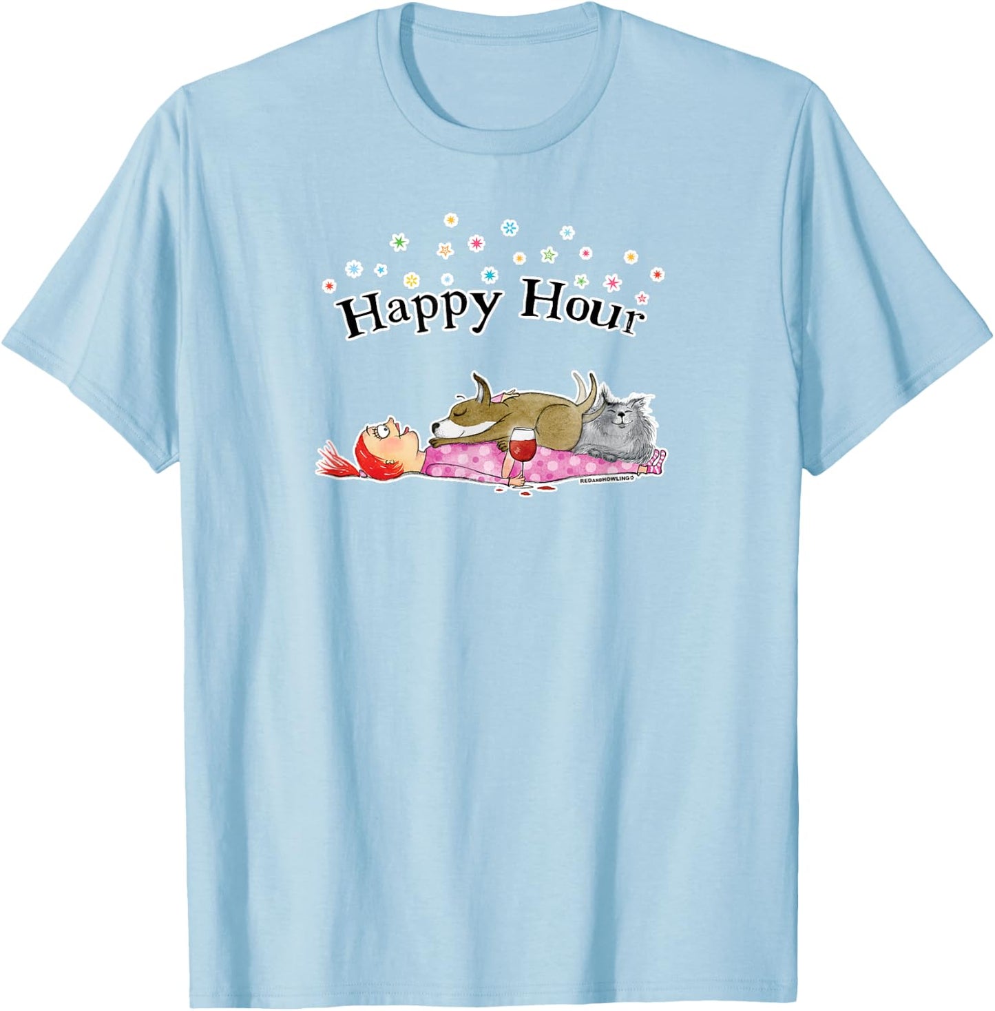 Red and Howling Happy Hour T-Shirt - T-Shirt | Light Blue