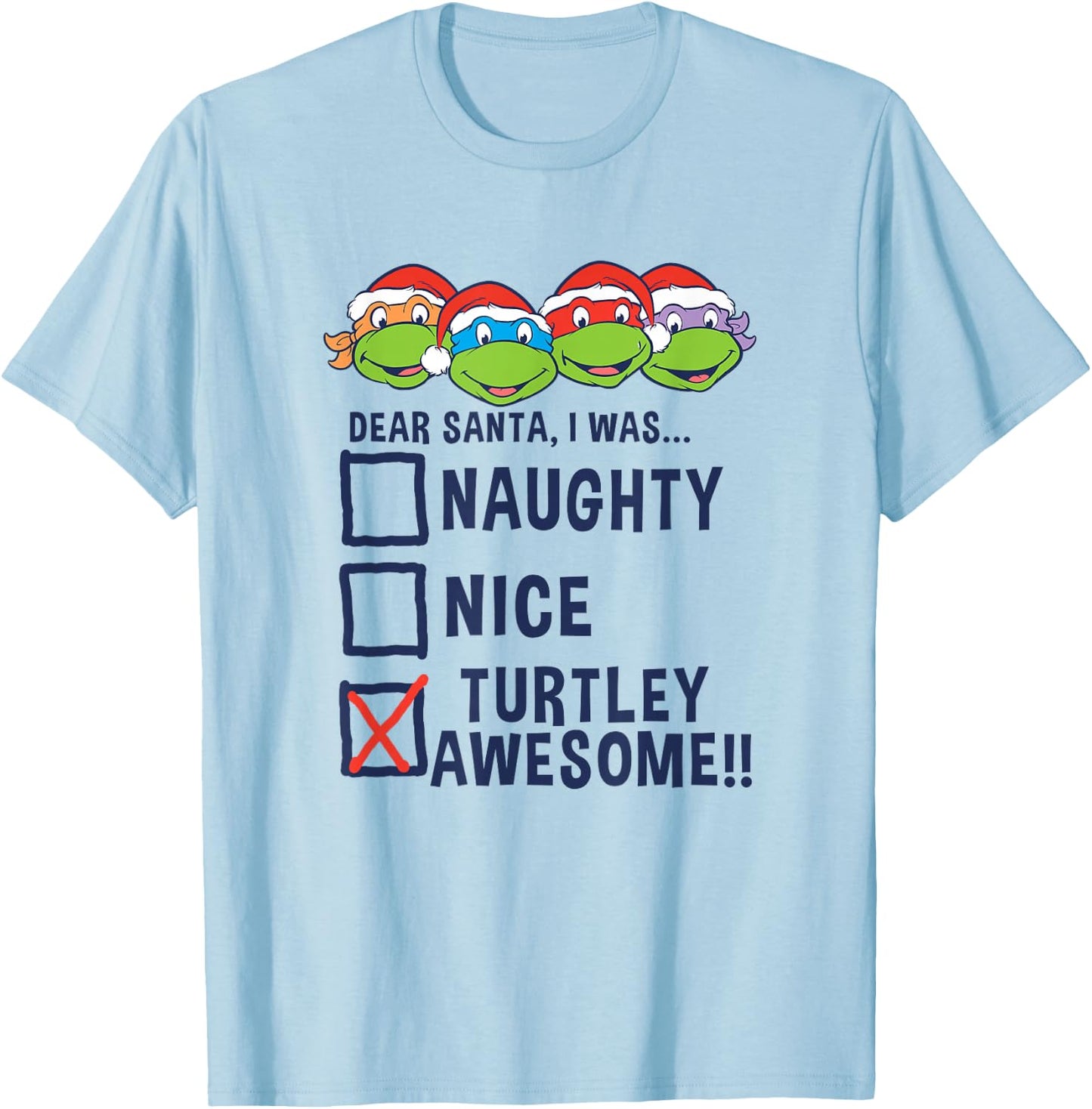 Teenage Mutant Ninja Turtles Christmas Santa I was Awesome T-Shirt - T-Shirt | Light Blue