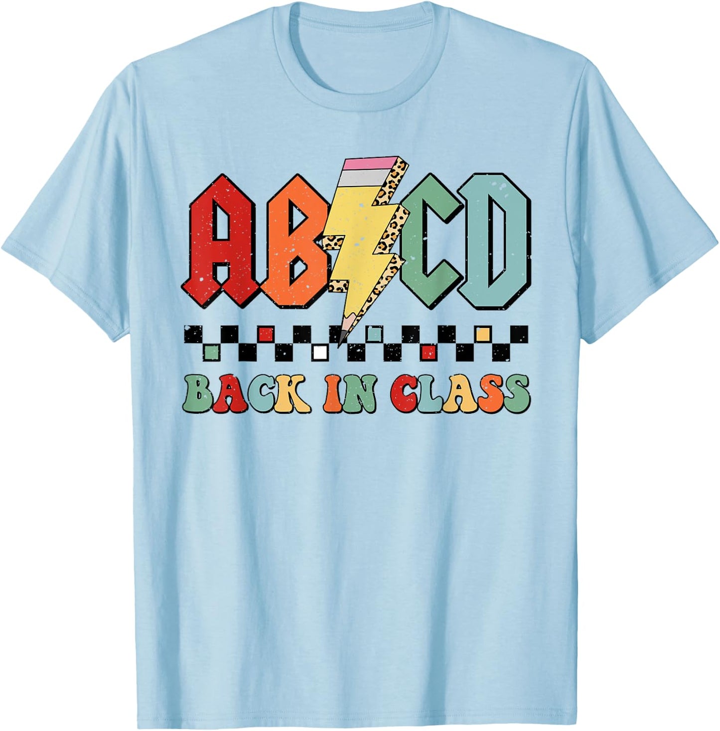 Back In Class ABCD Pencil Leopard Back To School Teachers T-Shirt - T-Shirt | Light Blue