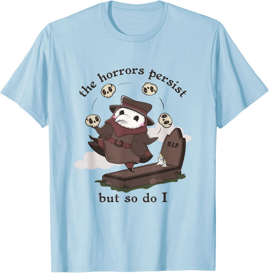 The Horrors Persist But So Do I Kawaii Plague Doctor Meme T-Shirt - T-Shirt | Light Blue