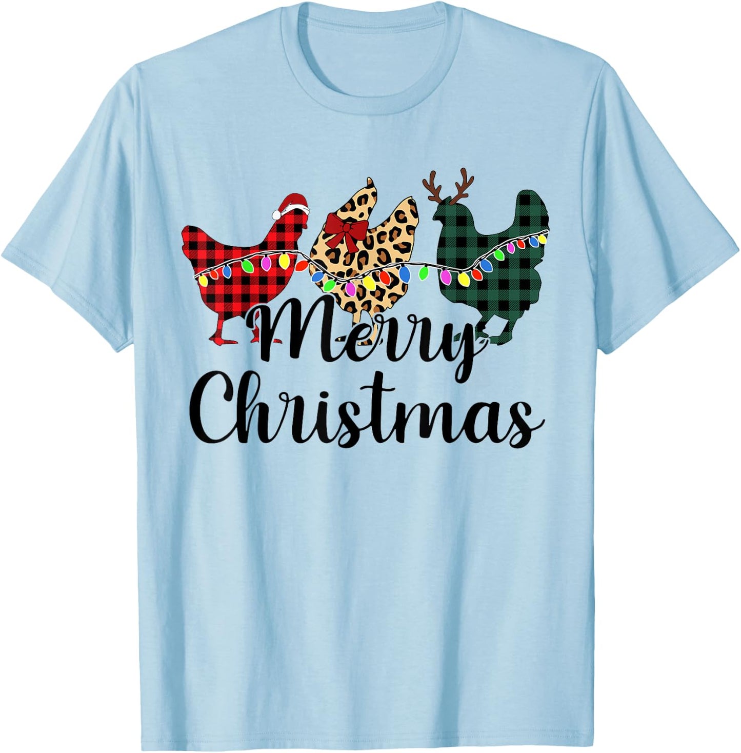 Buffalo Plaid Chickmas Merry Christmas Chicken Lover Xmas T-Shirt - T-Shirt | Light Blue