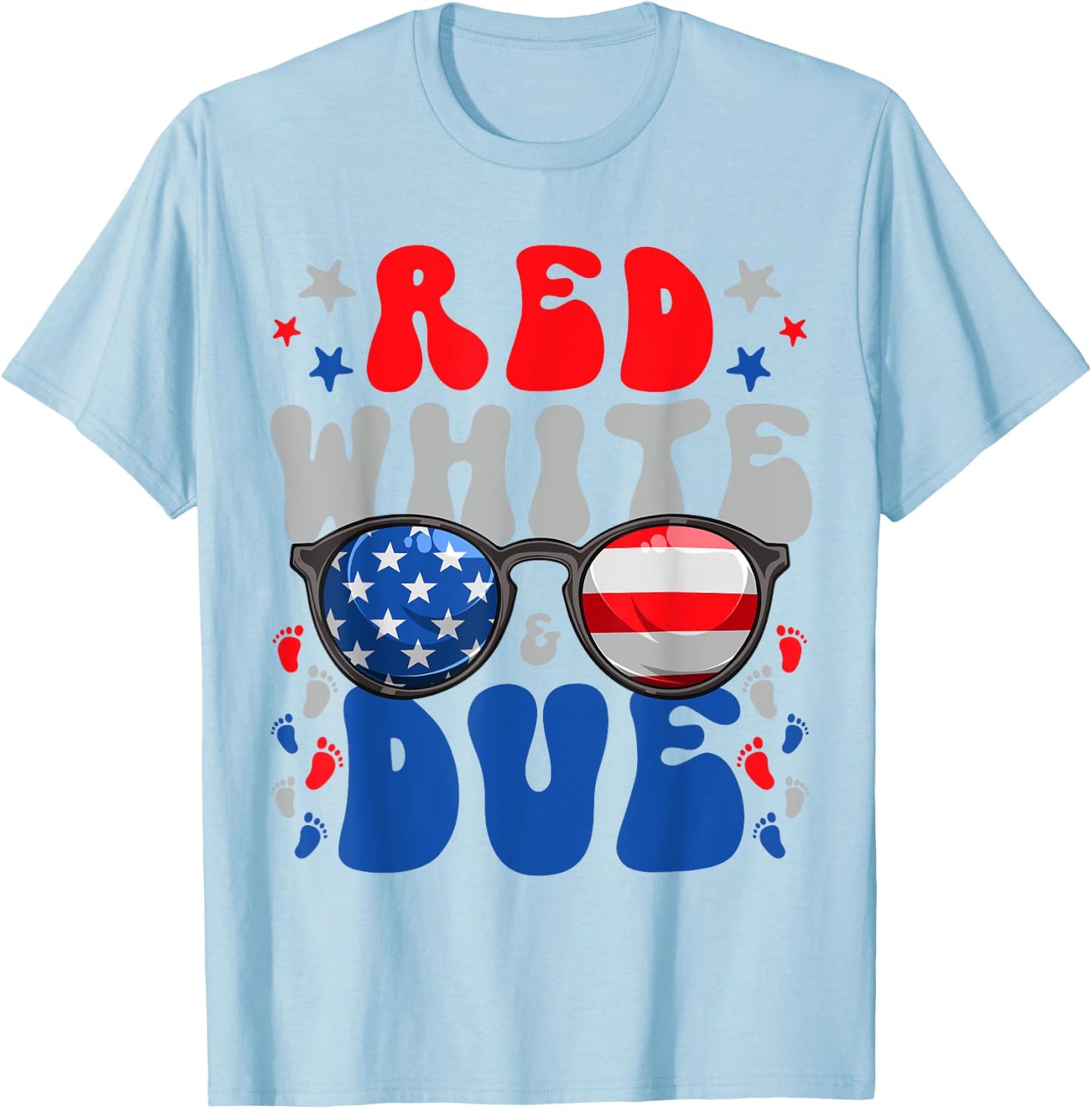 4th of July Pregnancy Dress Red White And Due Baby Reveal Women Men T-Shirt - T-Shirt | Light Blue