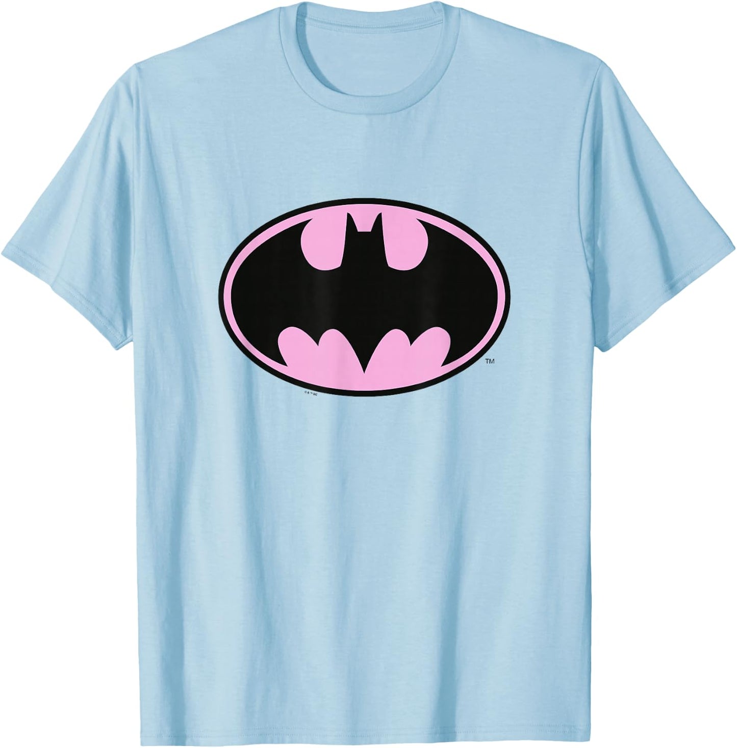 DC Comics Batman Pink Background Bat-Symbol Chest Logo T-Shirt - T-Shirt | Light Blue