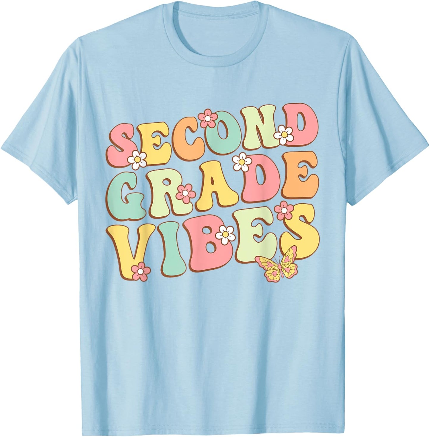 Second Grade Vibes Hello Team 2nd Grade Teacher Kids Retro T-Shirt - T-Shirt | Light Blue