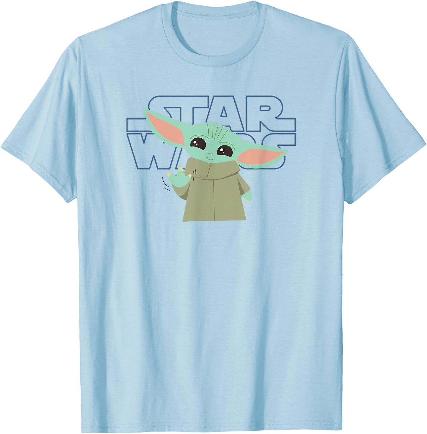Star Wars: The Mandalorian Grogu Friendly Wave Logo T-Shirt - T-Shirt | Light Blue