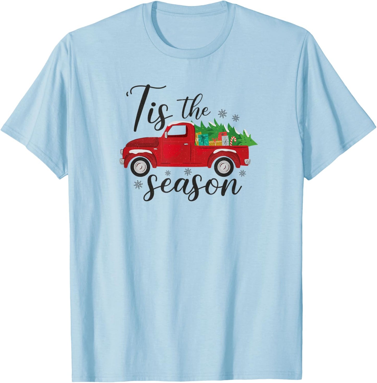 Tis The Season, Holiday Nostalgia Red Truck T-Shirt - T-Shirt | Light Blue