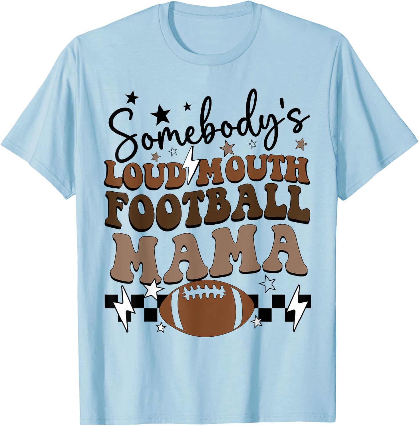 Somebody's Loudmouth Football Mama retro groovy football mom T-Shirt - T-Shirt | Light Blue
