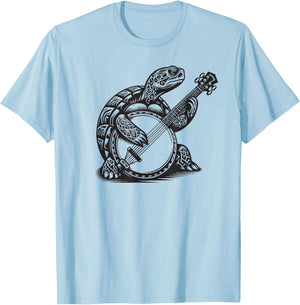 Turtle Playing Banjo Tribal Art Music Festival Zen T-Shirt - T-Shirt | Light Blue