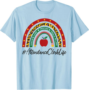 Attendance Clerk Rainbow Appreciation Day Back To School T-Shirt - T-Shirt | Light Blue