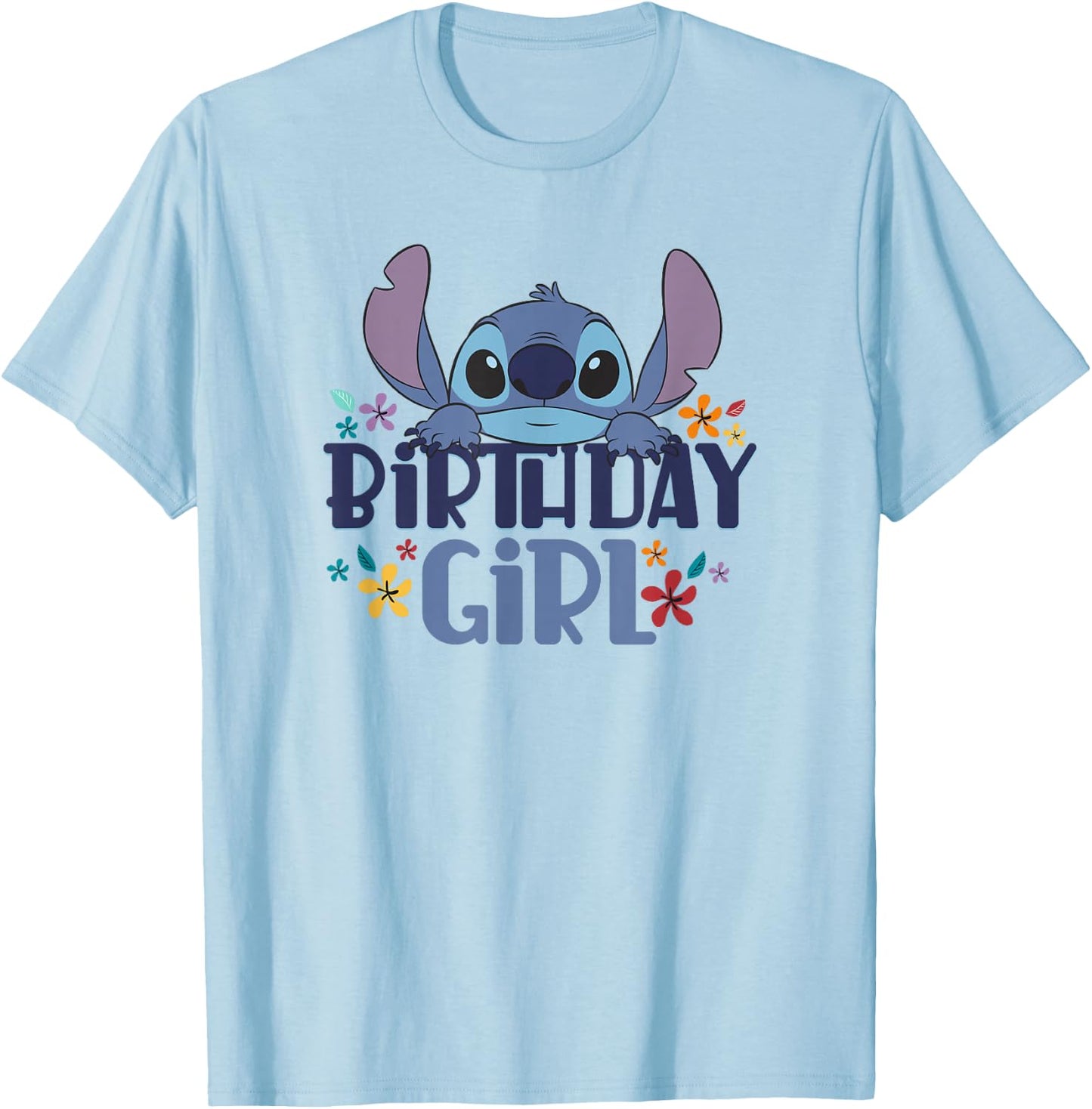 Disney Lilo & Stitch Birthday Girl Retro Floral Logo T-Shirt - T-Shirt | Light Blue
