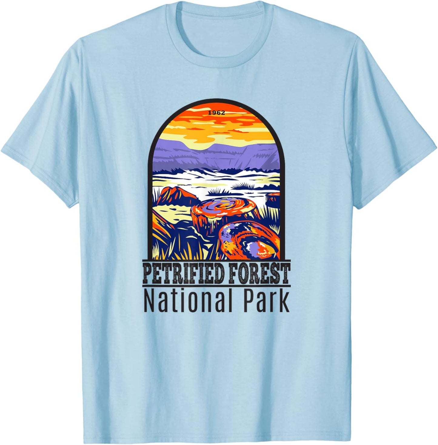 Totally Wild Designs Petrified Forest National Park Retro , Grey, Small, Classic Fit, Short Sleeve, , -Adult T-Shirt - T-Shirt | Light Blue