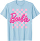 Barbie - Barbie Logo Checkered Background Short Sleeve , Small T-Shirt - T-Shirt | Light Blue