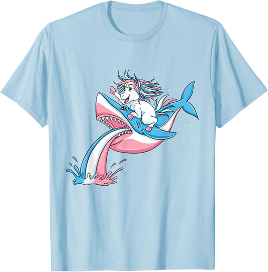 Unicorn Riding Trans Pride Shark Transgender T-Shirt - T-Shirt | Light Blue