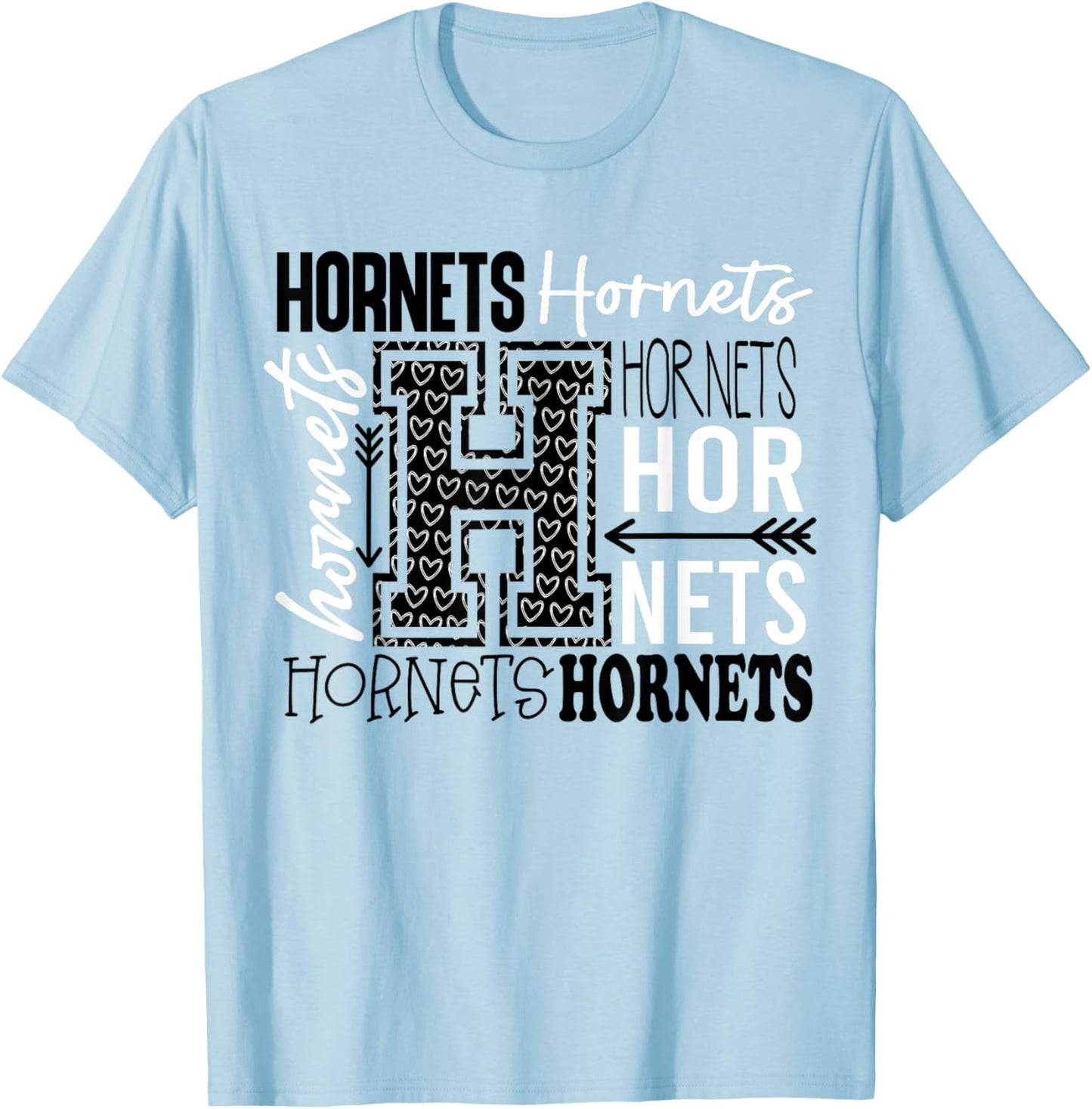 Hornets School Spirit Typography Back to School T-Shirt - T-Shirt | Light Blue