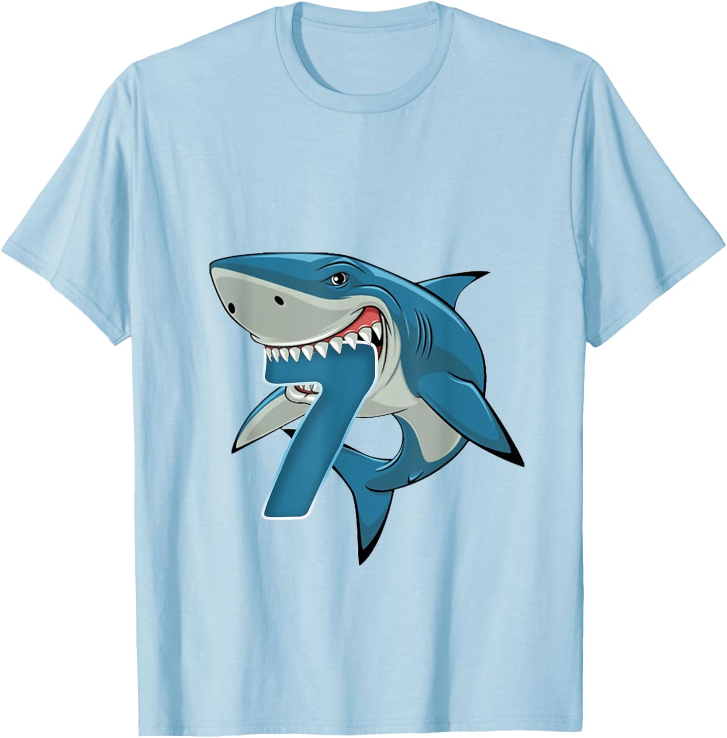 7th Birthday Shark 7 Year Old Birthday Shark Theme Party T-Shirt - T-Shirt | Light Blue