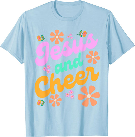 Jesus and Cheer Cheerleading Coach Funny Groovy y2k Chrstian T-Shirt - T-Shirt | Light Blue