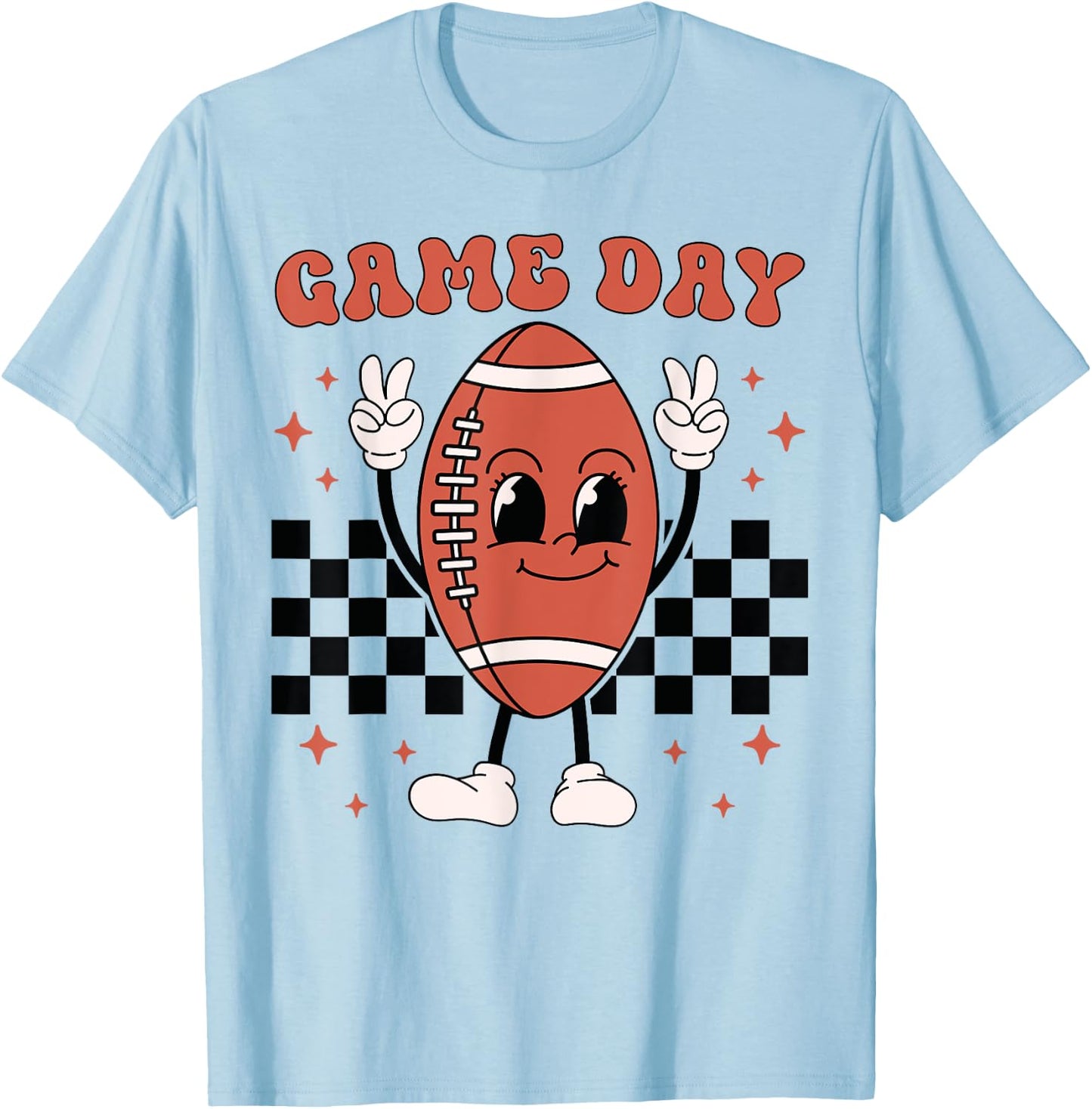Retro Groovy Game Day American Football Players Fans Outfit T-Shirt - T-Shirt | Light Blue