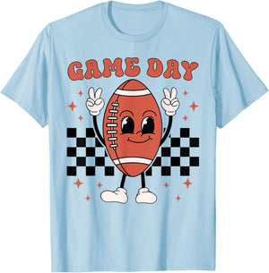 Retro Groovy Game Day American Football Players Fans Outfit T-Shirt - T-Shirt | Light Blue