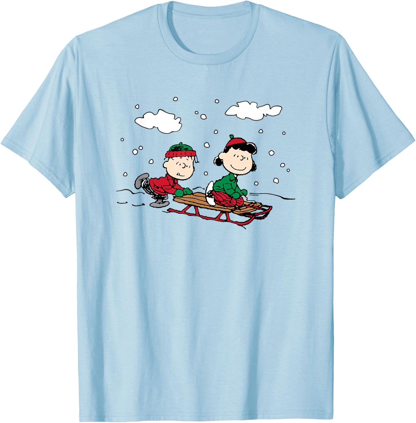 Peanuts Linus Lucy Sledge T-Shirt - T-Shirt | Light Blue