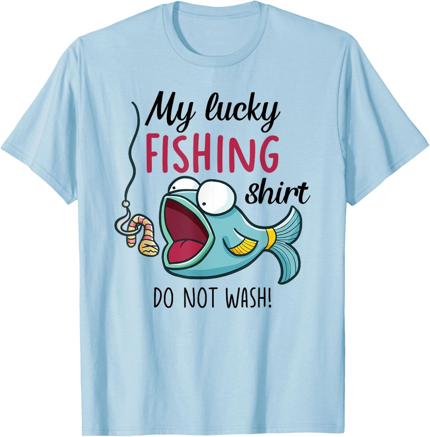 Lucky Fishing-Shirt Youth Kids Boys Funny Fish T-Shirt - T-Shirt | Light Blue