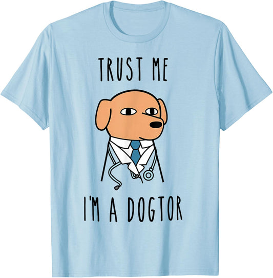 Yosef Trust Me! I'm a Dogtor Adults Grey Small Classic Fit Short Sleeve T-Shirt - T-Shirt | Light Blue