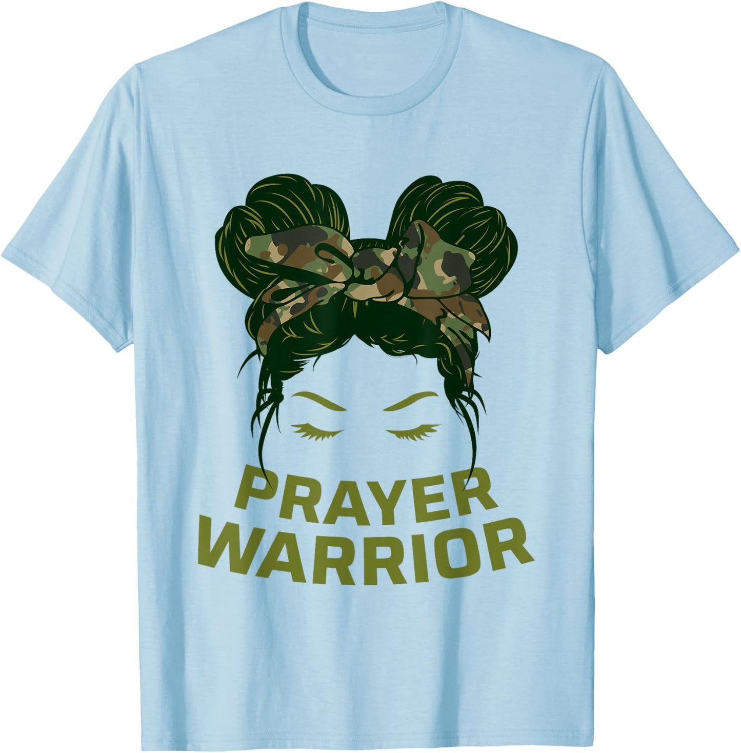 Prayer Warrior Teens Girls Camo Faith God Jesus Christian T-Shirt - T-Shirt | Light Blue