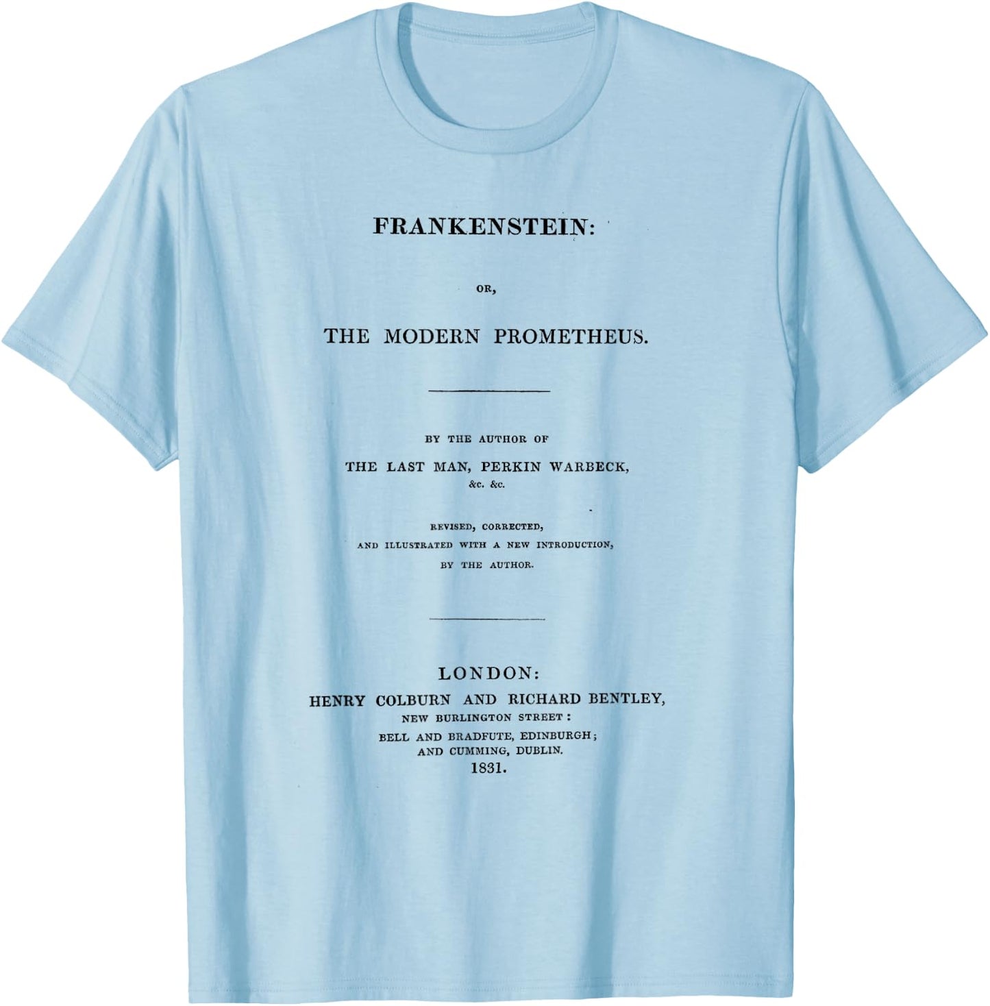 Frankenstein Mary Shelley Title Page T-Shirt - T-Shirt | Light Blue