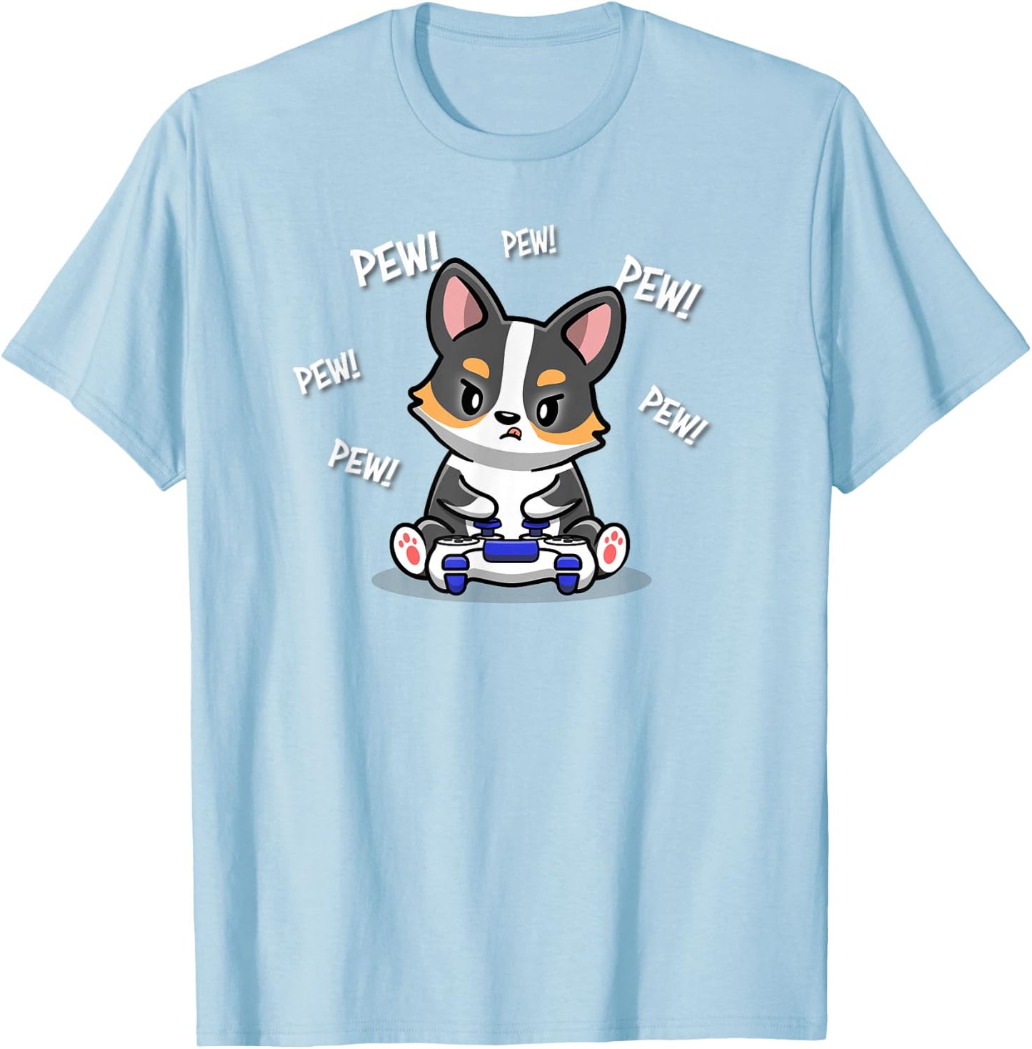Funny Kawaii Kids Boy Video Gamer Black Tricolor Corgi Lover T-Shirt - T-Shirt | Light Blue