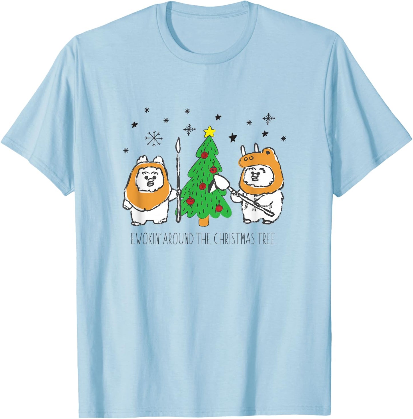 Star Wars Christmas Ewokin' Around The Christmas Tree T-Shirt - T-Shirt | Light Blue