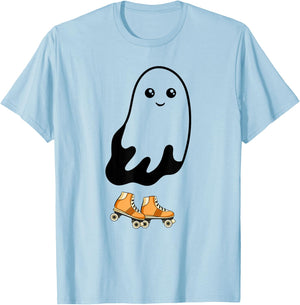 Ghost Roller Skating Funny Halloween Roller Skate Ghost T-Shirt - T-Shirt | Light Blue